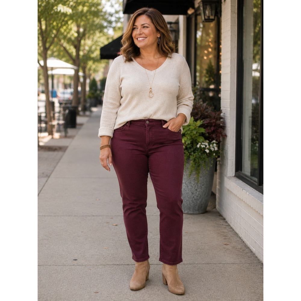Chico's So Slimming Girlfriend Slim Leg Ankle Pants Burgundy Wine Womens Size 10